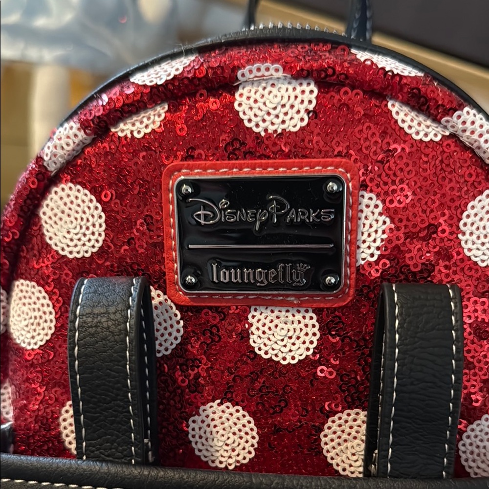 Disney Red and White Polka Dot Minnie Sequin Backpack with Bow Headband - Picture 3 of 7
